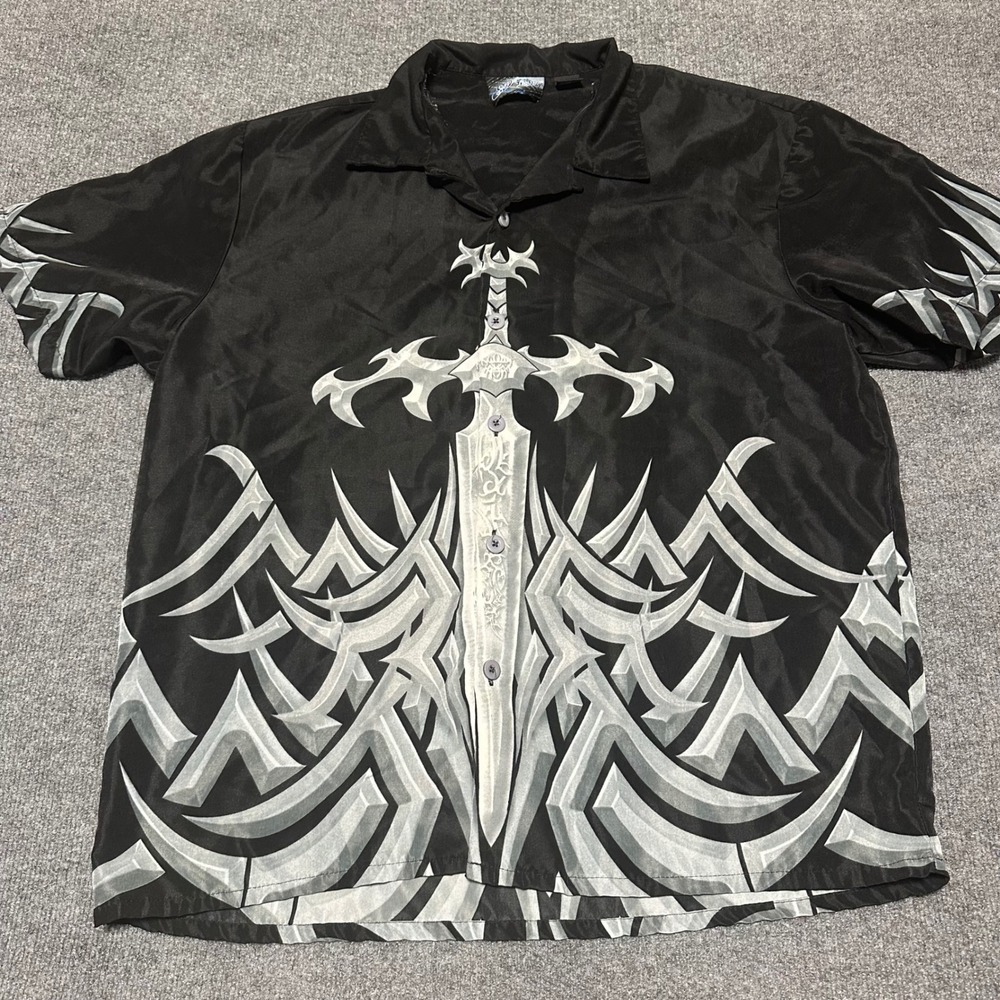Sapphire Lounge Mens Sword Tribal Graphic Shirt Black Silver Y2K Mall Goth Large